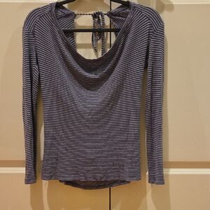 Heather Aus Navy and White Striped Open Back Long Sleeve Top